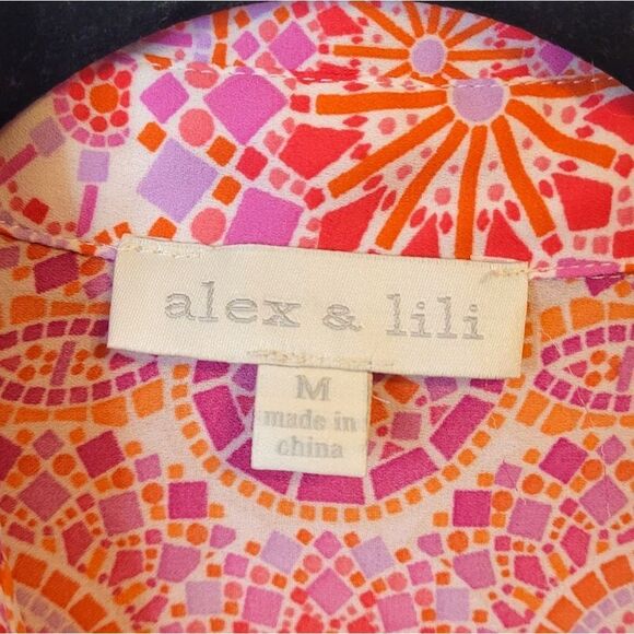 Alex & Lili Women's Pink & Orange Geometric Flowy Button Down Shirt Size M - Picture 3 of 6